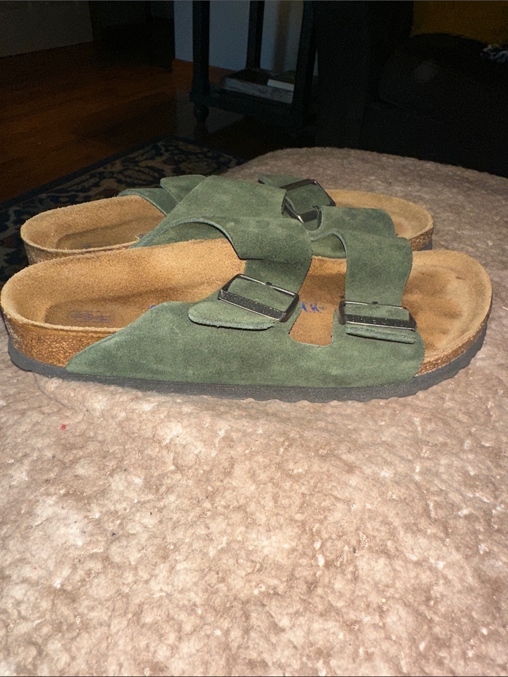Woman’s Suede Buckle Sandals - Olive Green - Picture 6 of 6